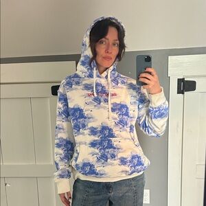 Awake Blue and White Floral Hoodie - Women's Pullover Sweatshirt